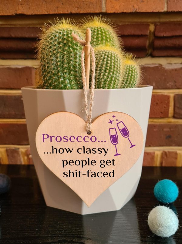 Handmade Wooden Hanging Heart Plaque Gift Perfect for Prosecco Lovers Novelty Funny Keepsake For Sale