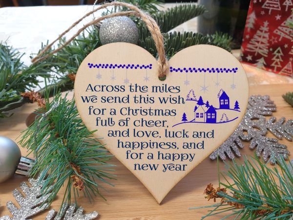 Handmade Christmas Hanging Wooden Heart Plaque Decoration Gift Across the miles sending festive cheer to wish faraway friends a merry xmas festive bauble Sale