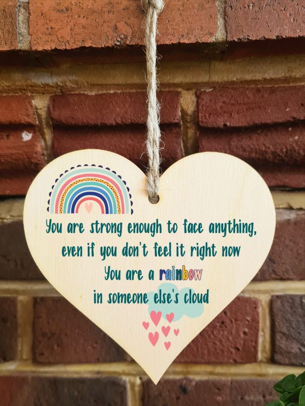 Handmade Wooden Hanging Heart Plaque Gift Strong Enough Rainbow in Someones Cloud Inspirational Wall Hanger Card Alternative Friendship For Discount