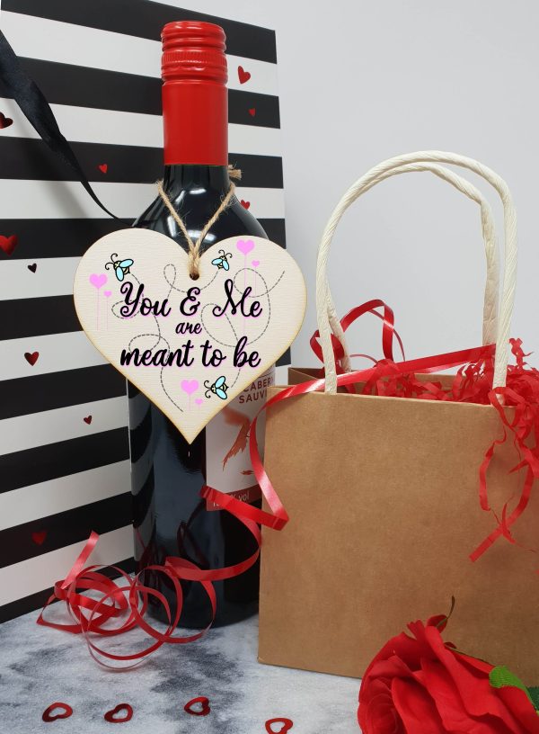 Handmade Wooden Hanging Heart Plaque Valentine s Gift You and Me are meants to be bee floral sweet cute gift for someone special boyfriend girlfriend husband wife funny romantic keepsake For Cheap