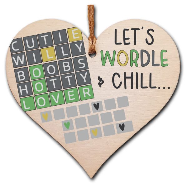 Handmade Wooden Hanging Heart Plaque Gift Lets Wordle and Chill Funny Rude Play on Words Boyfriend Girlfriend Hot on Sale