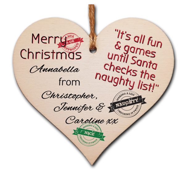 Handmade Christmas Hanging Wooden Heart Plaque Decoration Gift to wish someone special a merry xmas novelty fun festive bauble on Sale