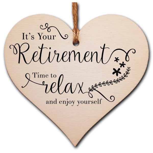 Handmade Wooden Hanging Heart Plaque Gift Retirement Relax and Enjoy Yourself Leaving Retired Present Colleague Card Alternative For Discount