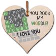 Handmade Wooden Hanging Heart Plaque Gift You Rock My World Wordle Love You Funny Hubby Husband Words For Discount