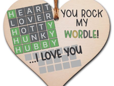 Handmade Wooden Hanging Heart Plaque Gift You Rock My World Wordle Love You Funny Hubby Husband Words For Discount