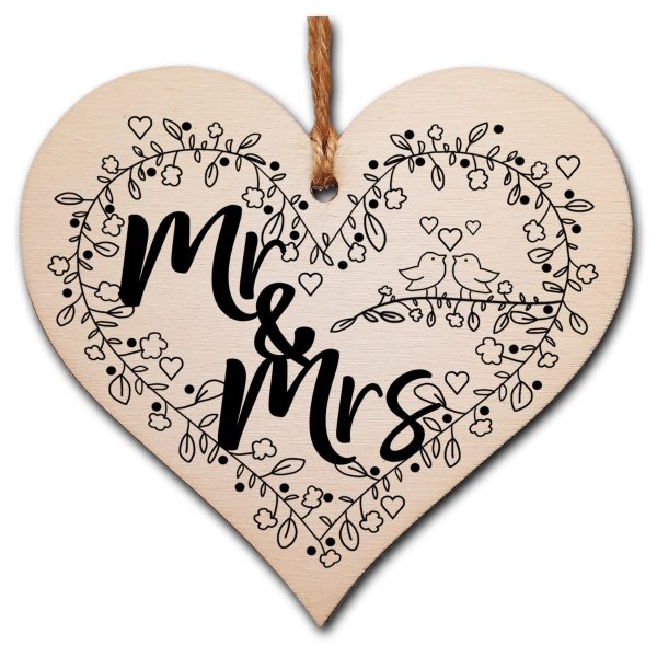 Handmade Wooden Hanging Heart Plaque Gift to Congratulate the Newlyweds Personalised Wedding Keepsake For Discount