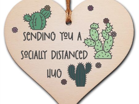 Handmade Wooden Hanging Heart Plaque Gift sending you a socially distanced hug miss you long distance novelty wall hanger cute fun cactus design for family friends grandparents Online Hot Sale