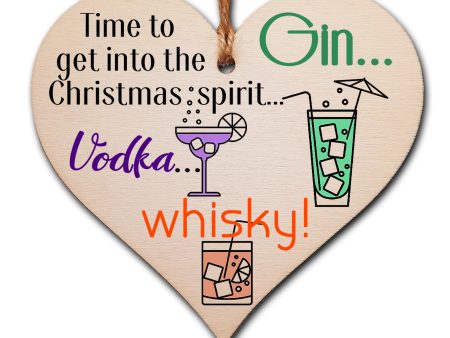 Handmade Christmas Hanging Wooden Heart Plaque Decoration Gift Christmas Spirit perfect for gin vodka whisky lovers novelty boozy xmas festive bauble Online now