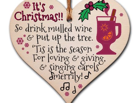 Handmade Christmas Hanging Wooden Heart Plaque Decoration Gift Christmas Mulled Wine Jolly Season Tag to wish someone special a merry xmas festive bauble Cheap