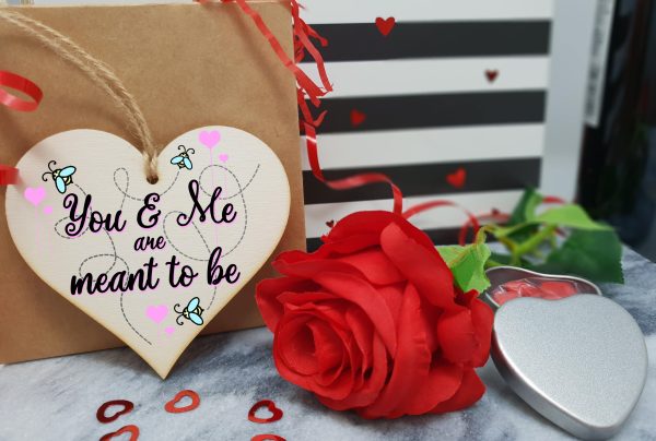 Handmade Wooden Hanging Heart Plaque Valentine s Gift You and Me are meants to be bee floral sweet cute gift for someone special boyfriend girlfriend husband wife funny romantic keepsake For Cheap