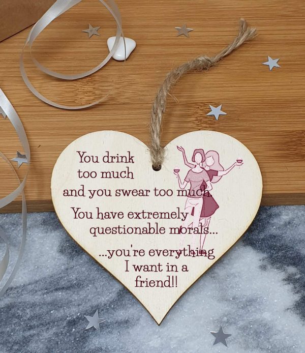 Handmade Wooden Hanging Heart Plaque Gift You re everything I want in a friend novelty alcohol funny window wall hanger absent friends friendship keepsake For Discount