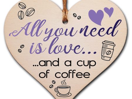 Handmade Wooden Hanging Heart Plaque Gift for Coffee Lovers Novelty Funny Keepsake Cheap