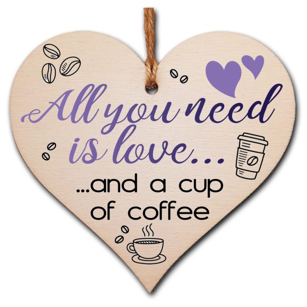 Handmade Wooden Hanging Heart Plaque Gift for Coffee Lovers Novelty Funny Keepsake Cheap